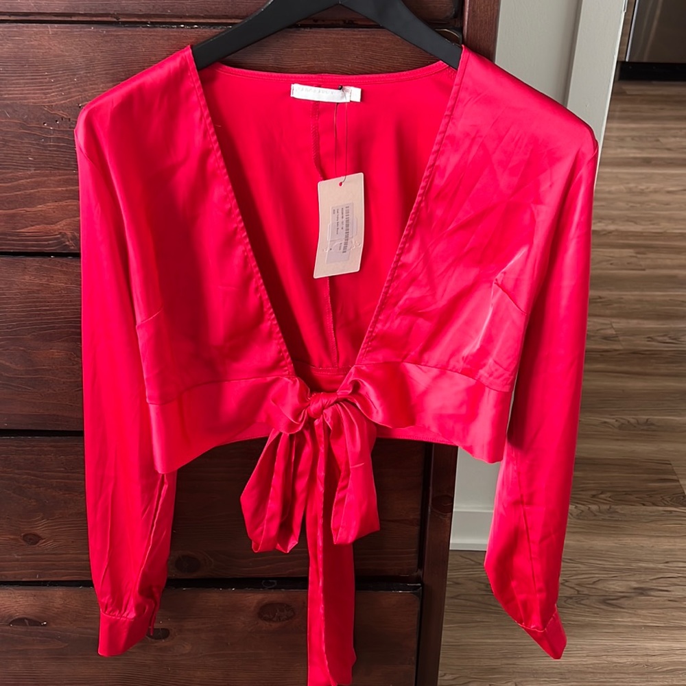 Red satin blouse